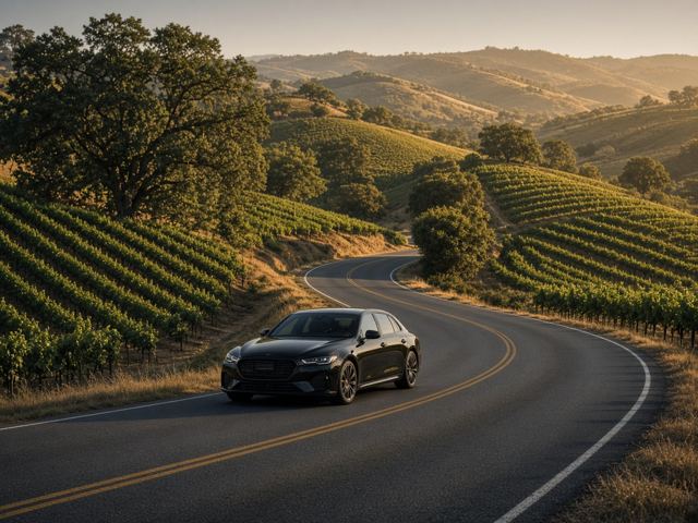 Winding vineyard road in Napa Valley wine country